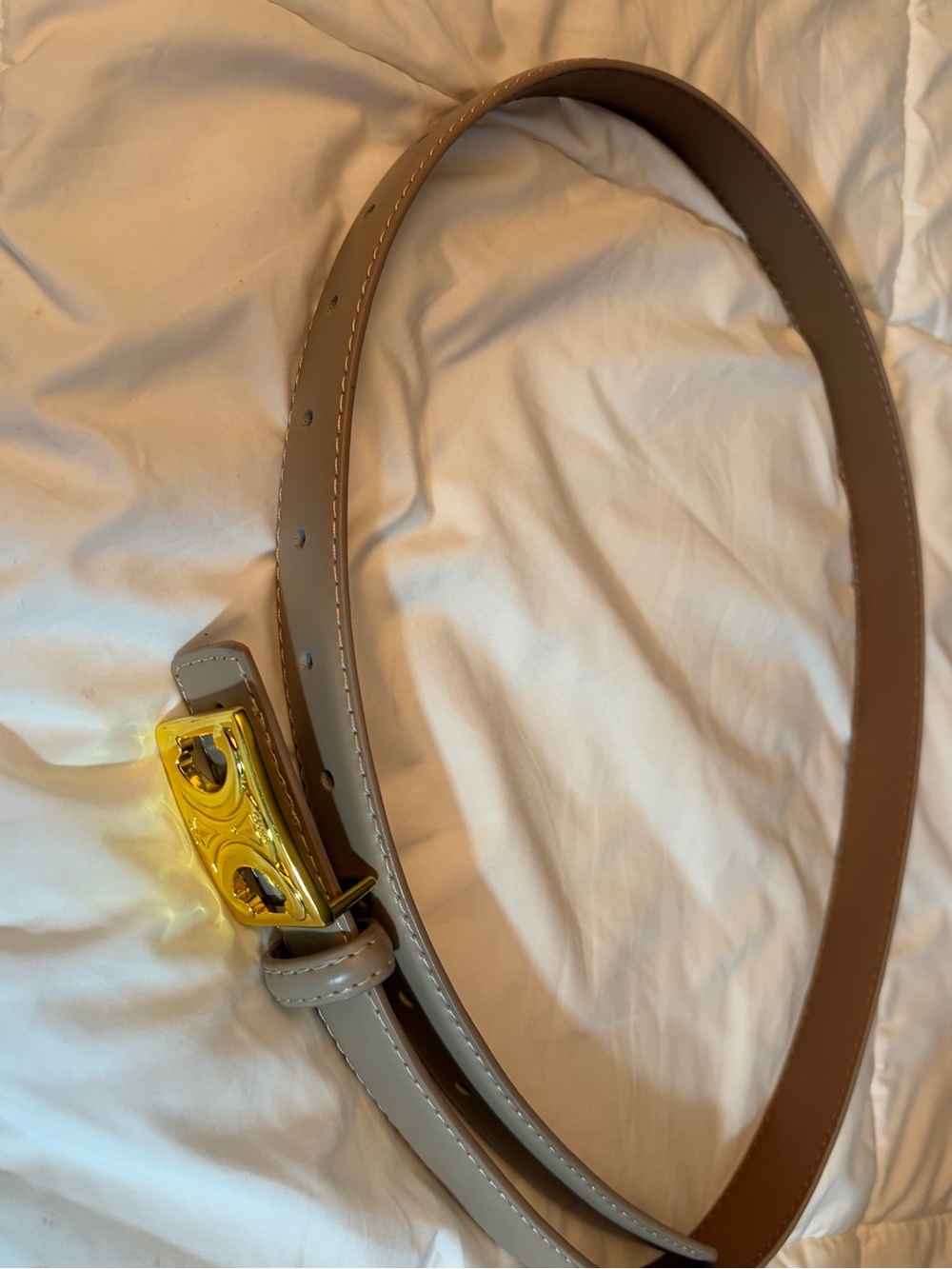 Celine Taupe Leather Belt with Gold Buckle